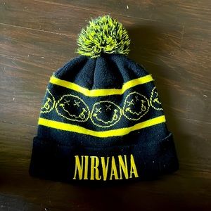 Nirvana Logo Adult Cuff Pom Pom Beanie
